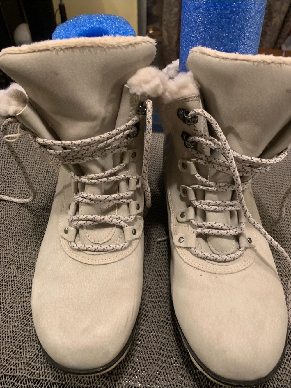 JBU Women's Cream Lace-Up Faux-Suede Winter Boots
